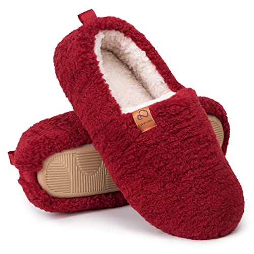 Damen Warme Lammfell Memory Foam Vollpantoffel Anti-Rutsch Leicht Atmungsaktiv Winterhaus, Rot, 38-39 EU, rot, 38/39 EU Cover