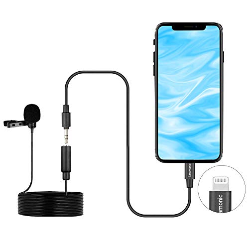 Microphone Lavalier Lightning, Saramonic LavMicro U1B Micro cravate universel avec adaptateur Lightning Plug Compatible avec iPhone 11 10 X 8 7 MAC iPad YouTube Video Facebook Live (20ft)