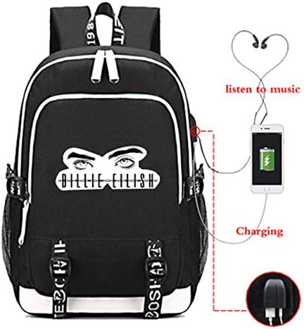 Timmor Fashion Billie Eye Laptop Backpack with USB Charging Port, Middle School College Bookbags for Women Men.(Black2)
