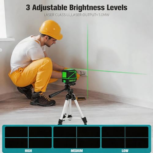 Image of Laser Level with Tripod, 100Ft Green Cross Line Rotary Laser Tool | Rotatable 360 Degree, Manual Self leveling and Pulse Mode,IP54 Waterproof & Battery for Indoor /Outdoor Use