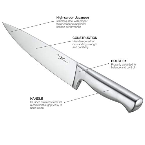 Marco Almond KYA28 Knife Set, 14 Pieces Japanese High Carbon Stainless Steel Cutlery Kitchen Knife Set with Hardwood Block, Hollow Handle Self Sharpening Knife Block Set, Black, Best Gift