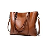 FANDARE Bolsos de Mano Mujer Bolso Tote Shopper Maletín Portafolios Bandolera PU Cuero Bolsas mano para 13 Pulgada Laptop Bolsa Hombro Señora Universidad Shopper Mensajero Crossbody Bag marrón