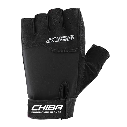 Chiba Power Fitness Handschuhe für Damen & Herren | Elastische & Atmungsaktive Passform | Schutz & Komfort durch anatomische Polsterung | Waschbar & Praktische Quickpull-Ausziehhilfe | Farbe Schwarz