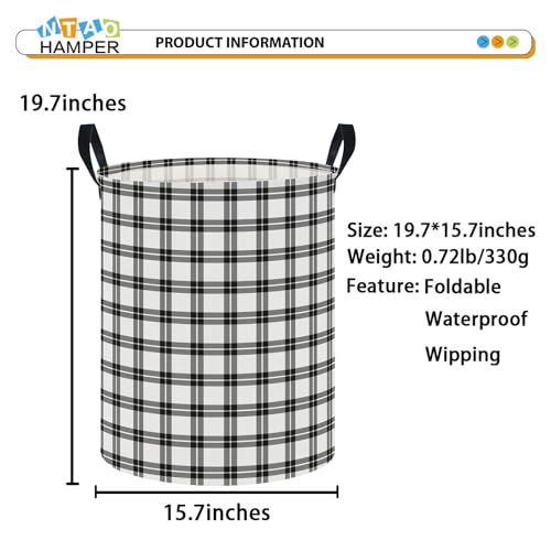 Image of NTAOHAMPER Plaid Laundry Hamper, Laundry Basket, Baby Nursery Hamper, Waterproof Storage Bin, Clothes Organizer Basket, Room Decor (Grey White Plaid)