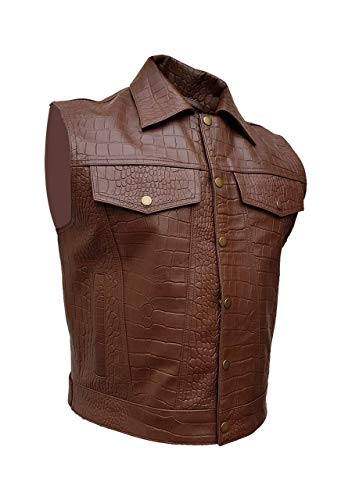 Mens Brown Alligator/Crocodile Leather Motorcycle Biker Style Vest Waistcoat2