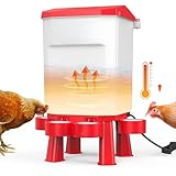 ASRJKIE Heated Poultry Waterer 11L, Thermostatically Controlled Heated Chicken Waterer, 3 Gallon/4 Port Hanging Chik Hot Waterer with Detachable Legs for Winter Outdoor Goose Duck Pigeon Turkey(Red)