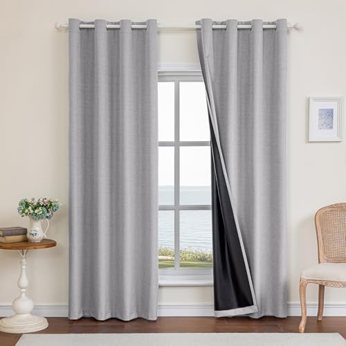 Ystyle 100% Rideau Occultant Lot De 2, 140x225cm, Effet Lin, Rideau Thermique Isolant Anti Froid Et...