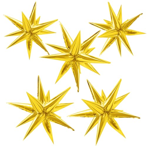 Gold Star Balloons Foil Explosion Balloon Large Mylar Balloons Bulk Party Decoration for Birthday Wedding Anniversary Graduation Baby Shower Gender Reveal Christmas New Year