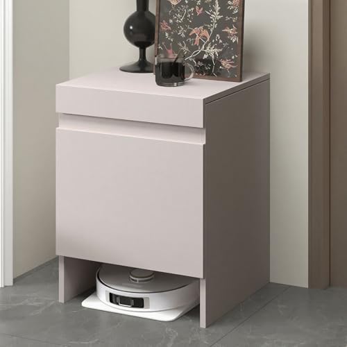 Robot Vacuum Storage Cabinet - Sleek Nightstand & Hidden Side Table, Self-Emptying Sweeper Holder, Easy Water Change, Modern Black Furniture for Home