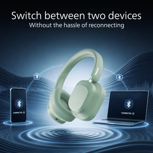 Image of PHILIPS TAH6550 Bluetooth Wireless Over-Ear Headphones with 3 Mics, 60 Hours Battery Life, 40mm Drivers, Bluetooth 5.3, Dual Pairing, USB-C Charging, AUX Connectivity, Green