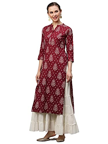 Image of INDO ERA Women's Cotton Straight Fit Printed Calf Length Straight Kurta(RRRRR2129)