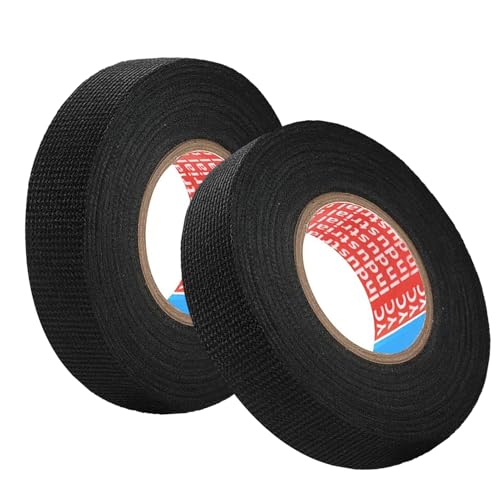 LIBAIDZ 2 Pezzi Nastro in Tessuto per Auto,Nastro Isolante Telato Nero,Nastro Isolante in Tessuto Nastro,Nastro Adesivo Resistente Alle Alte Temperature,per Car,Vehicle,Trucks (19mm*15m)