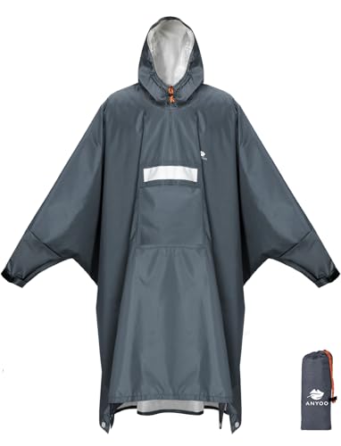 ANYOO Wasserdichter Regenponcho Winddichter Regenmantel mit Seitlichem Reißverschluss, Leichter...