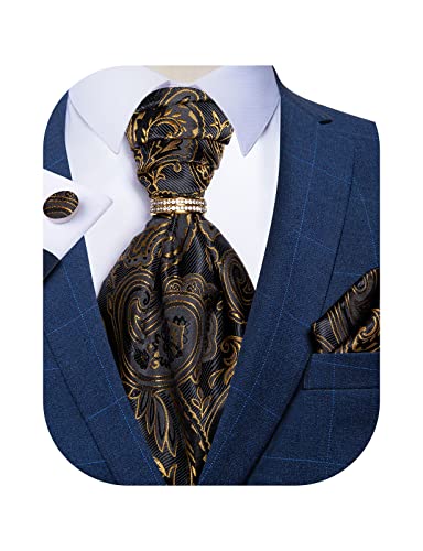 Image of DiBanGu Silk Woven Ascot Cravat with Pocket Square Set for Men | Paisley Ascot,Wrinkle-Resistant,Silky Smooth,Easy to Match,Cufflinks,Tie Ring,Wedding,Ceremonies,Party Occasions,Banquet