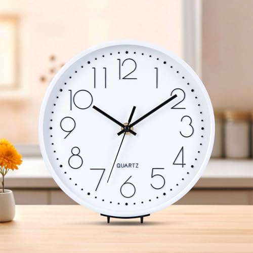 ACCSHINE Tischuhr Wanduhr Ohne Tickgeräusche Modern 20cm Quarz Groß Batterie Wanduhr Einfach zu...
