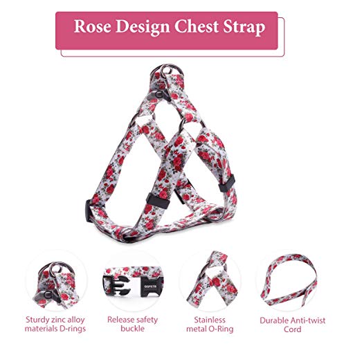 Dog Harness Collar Leash Set-No Pull Pet Adjustable Back Clip Halter Basic Collar Heavy Duty 5Ft Anti-Twist Leash For Extra Small Puppy Medium Large Breed Training Easy Walk Running (Rose, S) #TOP1