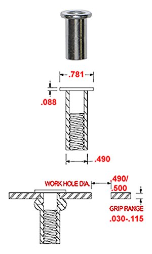 Aluminum Rivet-NUT Plain Finish, 3/8