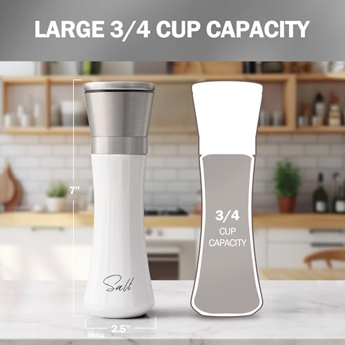 Image of HOME EC Stainless Steel Salt and Pepper Grinder Set of 2 - Adjustable Ceramic Sea Salt Grinder & Pepper Grinder - Glass Salt and Pepper Shakers - Pepper Mill & Salt Mill W /Funnel - Black and White