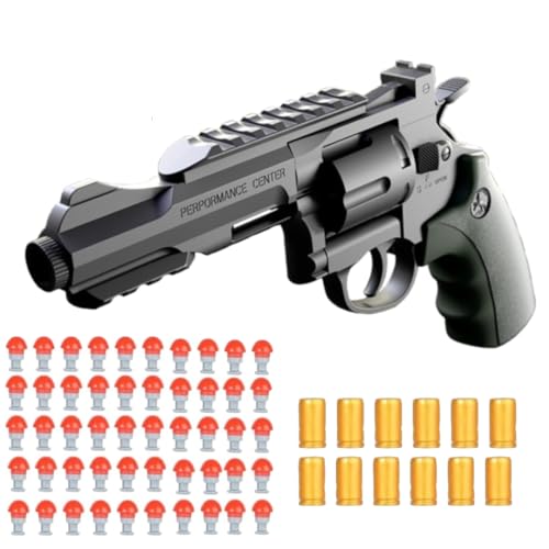 Image of Revolver Toy Gun | Long Barrel Strong ABS Plastic Airsoft Gun Pistol Fully Automatic | 12 Bullet Shell' and 50 Bullets Included(Green+Black)