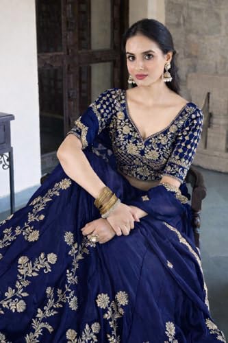 Image of piludi Women's Embroidered Lehenga Choli with Dupatta | Heavy Floral Zari Work Semi-Stitched Lehenga Set
