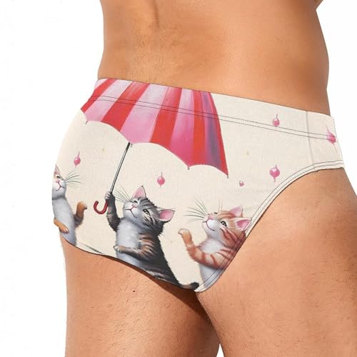 Cute Cats Dancing with Umbrella Men's Swim Briefs Sexy Bikini Swimsuit Beach Shorts Underwear Low Waist3