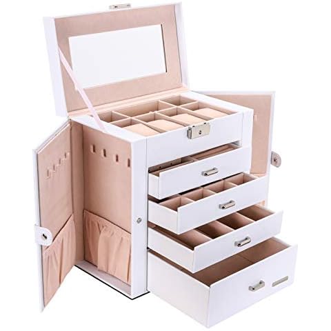 Seelux Caja de joyería 4 cajones Caja para Joyas con Espejo Cover