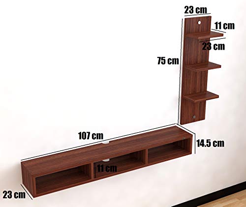 Image of DAS Wall Mount TV Entertainment Unit /with Set Top Box Stand and 3 Wall Shelves Display Rack Classic Walnut (Ideal for up to 48 inch) Screen- Bolivar
