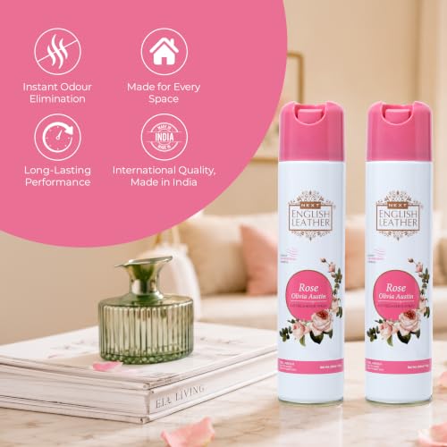 Image of Next Care English Leather Air Freshener Spray 220ml Each | Long Lasting Room Freshener for Home, Office & Car | Odour Eliminator (Rose Pack of 2)