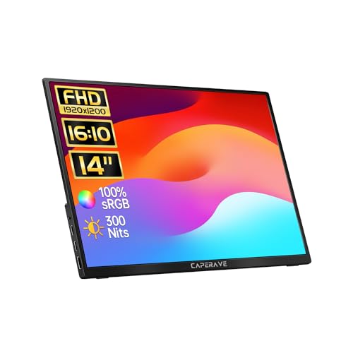 Image of CAPERAVE Portable Monitor - 14.0 inch USB C HDMI Travel Monitor for Laptop, FHD 100% sRGB, Built-in Kickstand & Speakers, Second Screen and External Monitor for MacBook Xbox PS4 /5 Switch