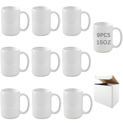 9 tazas sublimación 15 oz con cajas, asa redonda