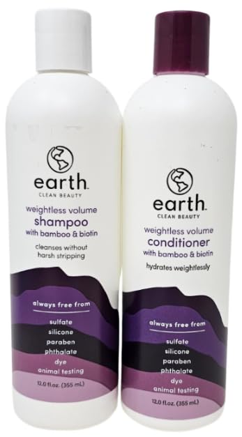 Miniatura 2 de Earth - Champú y acondicionador de volumen sin peso, 12 onzas (paquete de 2) y paquete de toallas exfoliantes Tesadorz