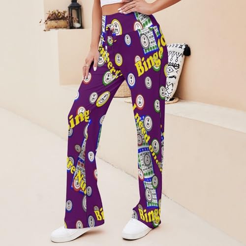Bingo Dots Purple Women's High Waist Print Wide Leg Pants Summer Casual Long Drawstring Wide Leg Palazzo Pant2