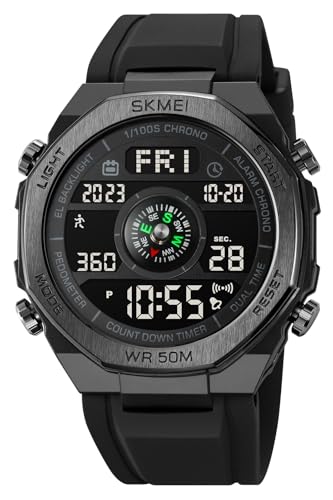 FANMIS Unisex Pedometer Watches Military Multifunctional 50M Waterproof Digital Outdoor Sports Watch (X Black Black)