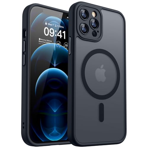 CANSHN Funda Magnética para iPhone 12 Pro(6.1 Pulgadas), Compatible con MagSafe, [Protección Total de La Cámara] Carcasa Fondo Mate Translúcido,Negro
