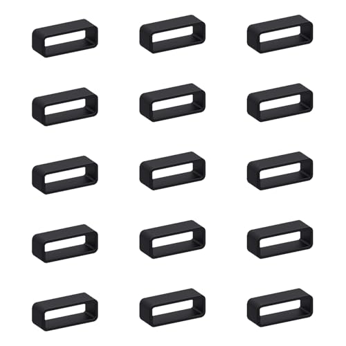 FuzlPnag 15 pcs Retenedor de Correa de Reloj, 20mm Hebilla de Silicona de Anillo,retenedor correa reloj,Hebilla de Silicona para reloj（Negro）