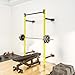 Soozier Folding Squat Rack with Adjustable Pull-Up Bar, 1000 Pounds Capacity Wall Mounted Power Rack, Adjustable Barbell Rack with J Hooks for Home Gym Full Body Workout, Yellow
