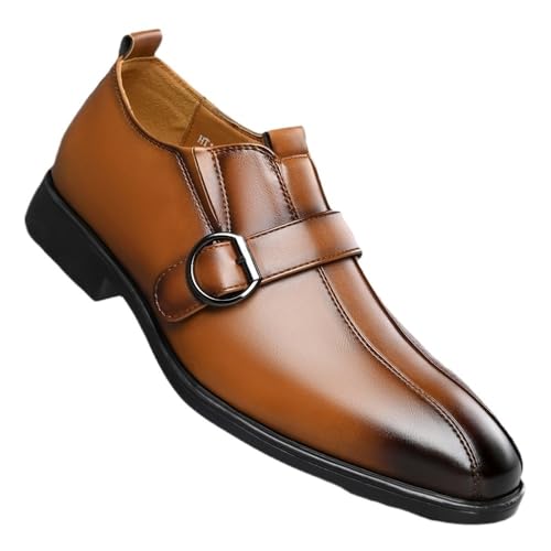 Men's Leather Slip On Dress Shoes Men Cap Toe Business Oxford Shoes Men Brown Elegant Shoes British Gentleman Style Monk Shoes