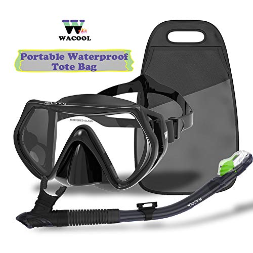 Wacool Professional Snorkeling Snorkel Diving Scuba Package Set With Anti-Fog Coated Glass Purge Valve And Anti-Splash Silicon Mouth Piece For Men Women (Adults,Black) #TOP6