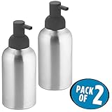 mDesign Rustproof Aluminum Soap Dispenser Pump, for Kitchen or Bathroom Vanities - Pack of 2, Wide, Brushed/Matte Charcoal