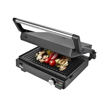 Silva Schneider grill 200 Kontaktgrill | 1500-1800W | Abnehmbare Grillplatten | Stufenlose Temperatureinstellung | 210°C Max | Herausnehmbare Tropfschale, Schwarz