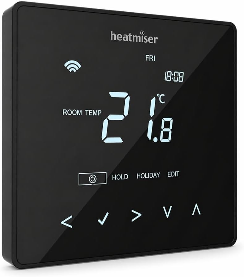 Heatmiser NeoStat WiFi Thermostat Smart Programmable Room Thermostat for Wet Underfloor Heating & Central Heating 230V App Control Alexa Google Home – No Hub Required – Black