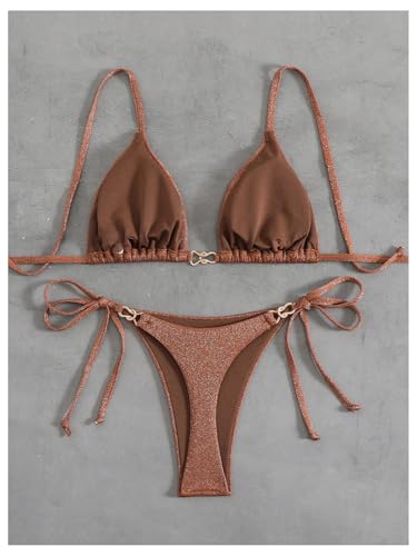 GORGLITTER Women's 2 Piece Glitter Cheeky Bikini Sets Backless Triangle High Cut String Thong Swimsuit2