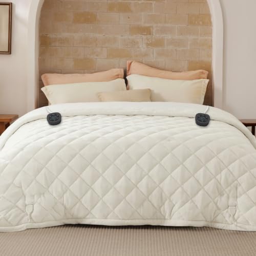 Image of Bedsure Quilted Heated Blanket King Size, Filled for Extra Warmth, Ivory