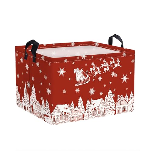 Clastyle Christmas Santa Elk Storage Basket Winter Snow House Snowflake Shelf Basket Christmas Tree Red Holiday Gift Basket Empty Collapsible Rectangle Clothes Book Toy Storage Cube