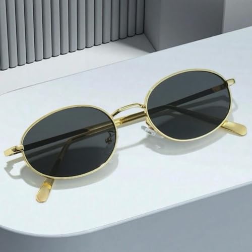 Street Knitted Oval Black Tint Gold Wire Frame Round Men's Women's Summer Glasses Vintage Hip Hop Fashion Unisex Trendy Retro 90's Shades UV Protection Circle Sunglasses4