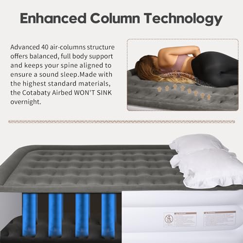 Cotabaty CO9001022 Queen Air Mattress With Built-In Pump, 18 Inch Tall Inflatable Mattress Double Airbed, Luxury Self Inflating Air Bed Blow Up Mattress Portable For Home Camping Travel, 650Lb Max, Foldable thumb #3