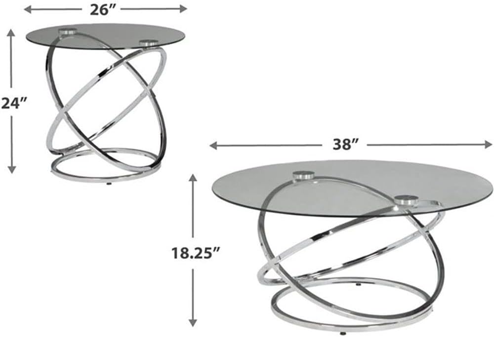 Pemberly Row Living Room Modern 3 Piece Tempered Glass Top Coffee Table Set with One Coffee Table and Two End Tables in Chrome