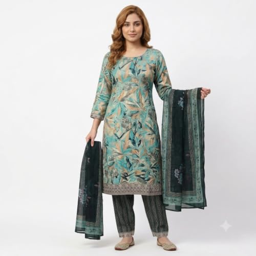 Image of Women's Embroidered Pant with Dupatta Set Ethnic Straight| Traditional Elegant Embroidery Work | Regular Fit | Three-Piece Ethnic Dress Set