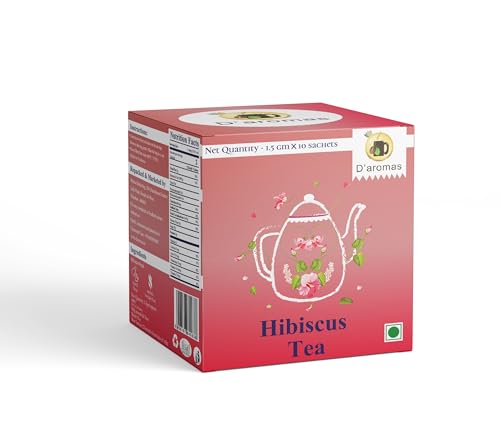 Image of D'aromas Hibiscus Tea Bags | Hibiscus Petals & Green Tea Blend | Refreshing Tangy Taste | Light Floral Aroma | 10 Tea Bags (1.5g Each) | D'aromas Herbal Tea