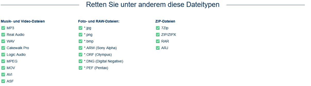 DataRecovery - Vollständige Wiederherstellung von über 550 Dateiformaten